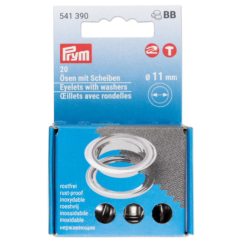 Prym 541390 Ösen mit Scheiben, ø11mm, siberfarbig, 20 Stück für Vario Creative Tool