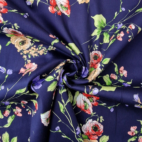 Baumwoll Satin Print Navy