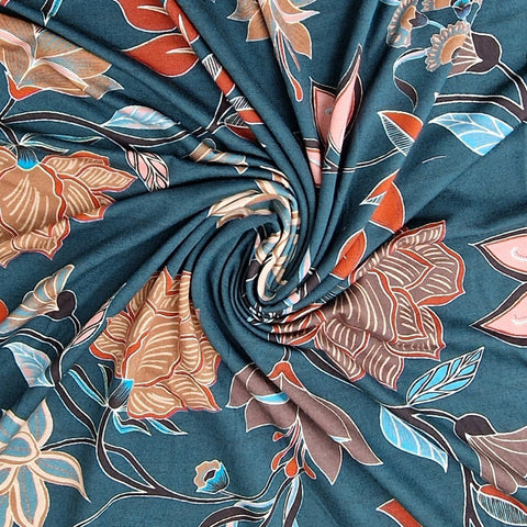 Viskose Jersey petrol Flowers