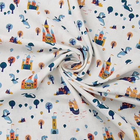 Baumwolle Dragon & Castle White