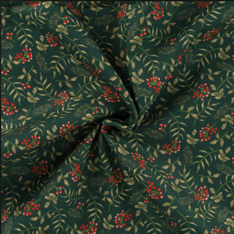 Baumwolle Poplin Holly and Berries Green