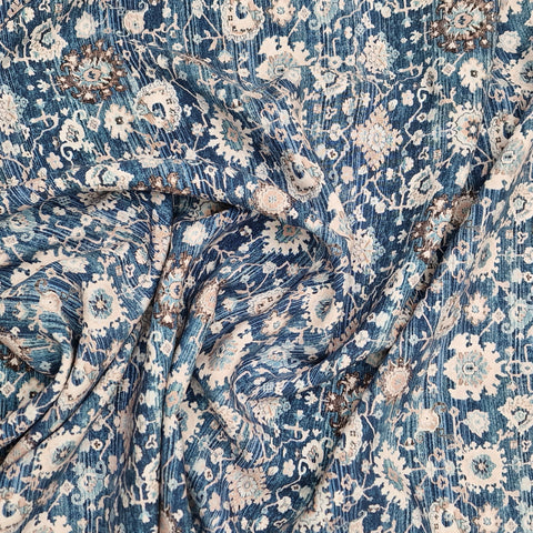 Viskose Blumen Ornamente jeansblau